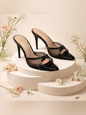 THINGS II COME -NEW IN BOX- SPARKLE HEELS POINTED TOE BLACK SZ 8 STUNNING!